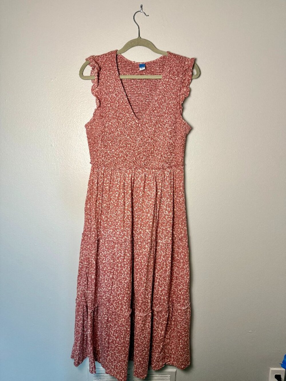 Old Navy Pink Ditsy Floral Smocked Tiered Maxi Dress M Cottagecore